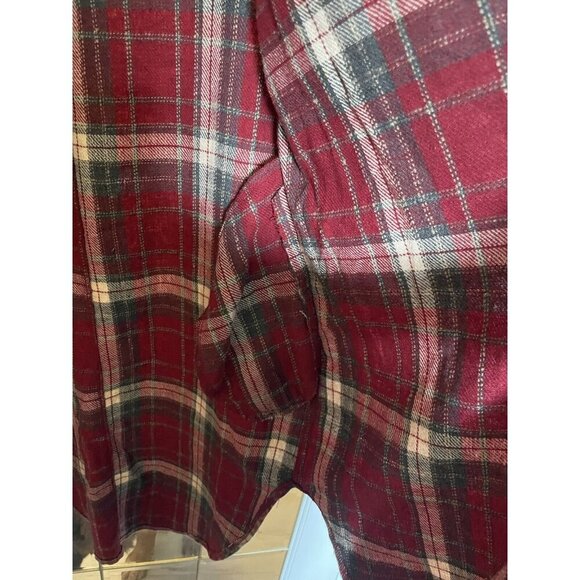 Plaid Shacket Women's Long Red Fleece Button-Up Size Small Fall Jacket - Picture 3 of 5